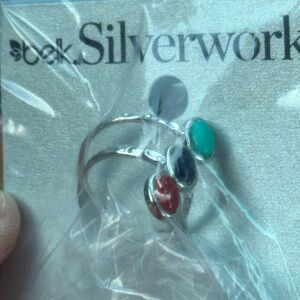 Belk Silver Ring with Red, Blue, and Green Stones
